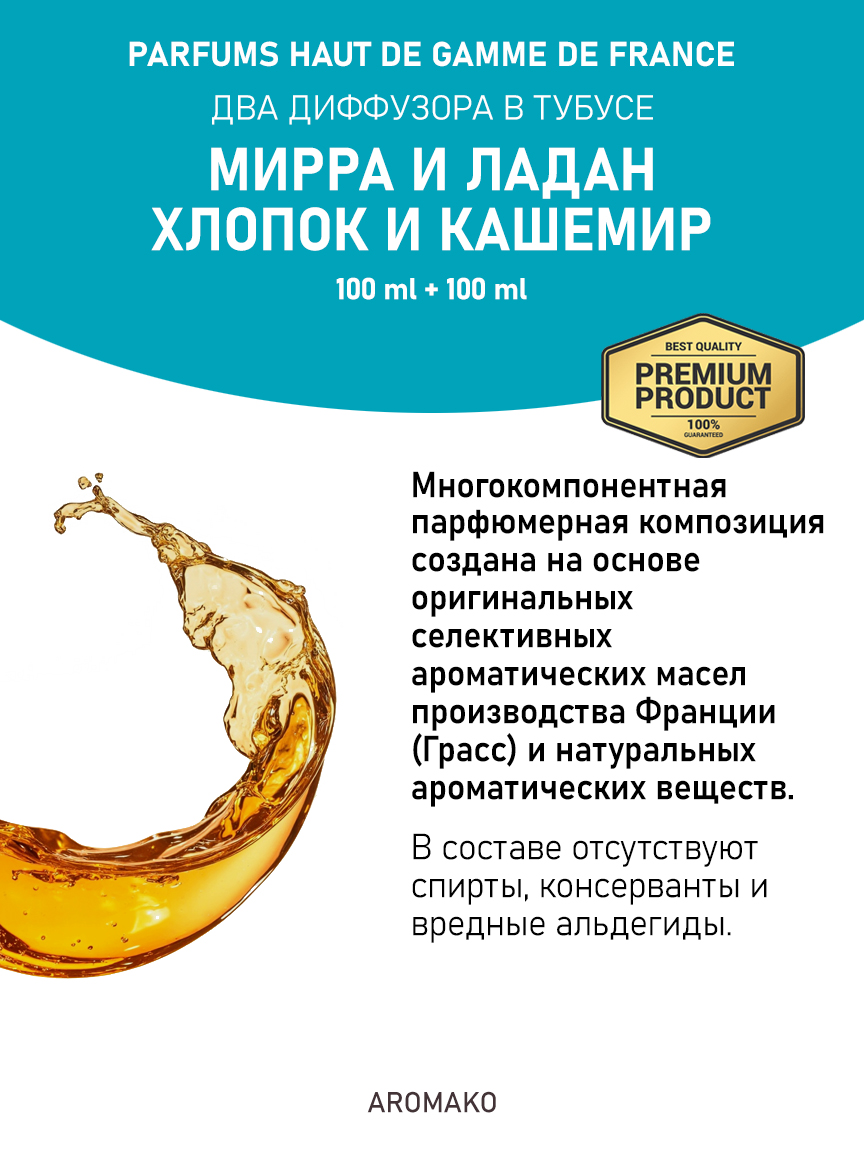 Набор аромадиффузоров AromaKo «Мирра и Ладан + Хлопок и Кашемир»