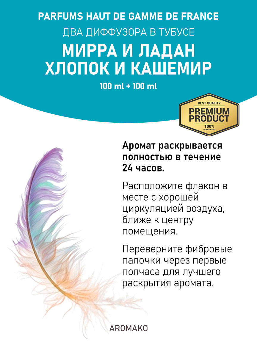 Набор аромадиффузоров AromaKo «Мирра и Ладан + Хлопок и Кашемир»
