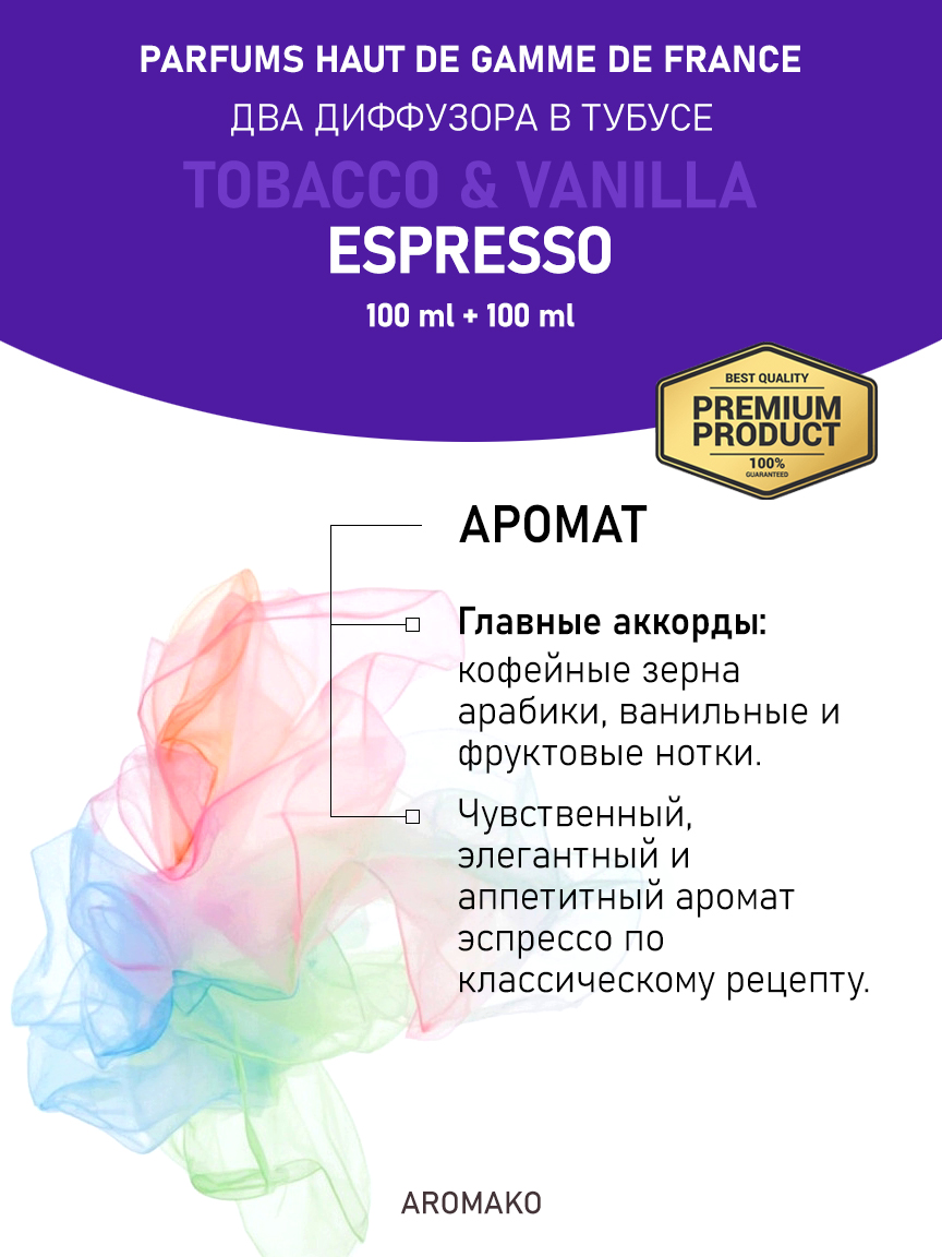 Набор аромадиффузоров AromaKo «Tobacco & Vanilla + Espresso»
