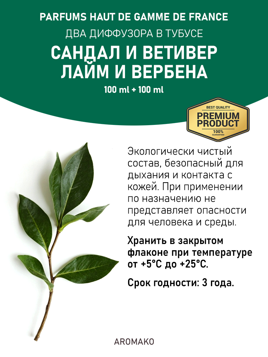 Набор аромадиффузоров AromaKo «Сандал и Ветивер + Лайм и Вербена»