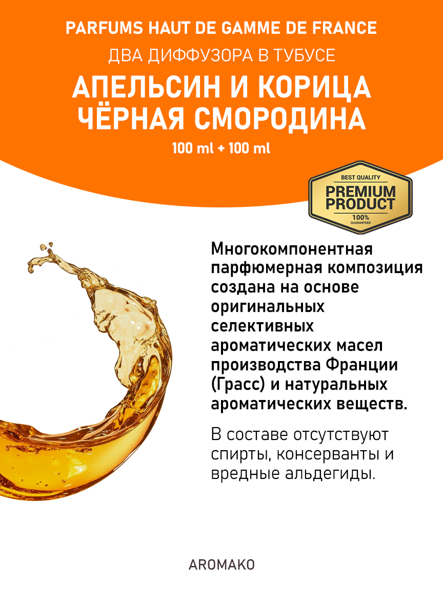 Набор аромадиффузоров AromaKo «Апельсин и Корица + Чёрная Смородина»