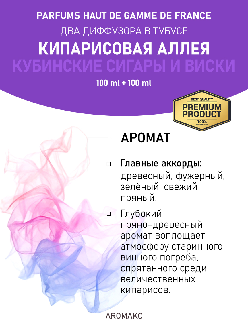 Набор аромадиффузоров AromaKo «Кипарисовая Аллея + Кубинские Сигары и Виски»