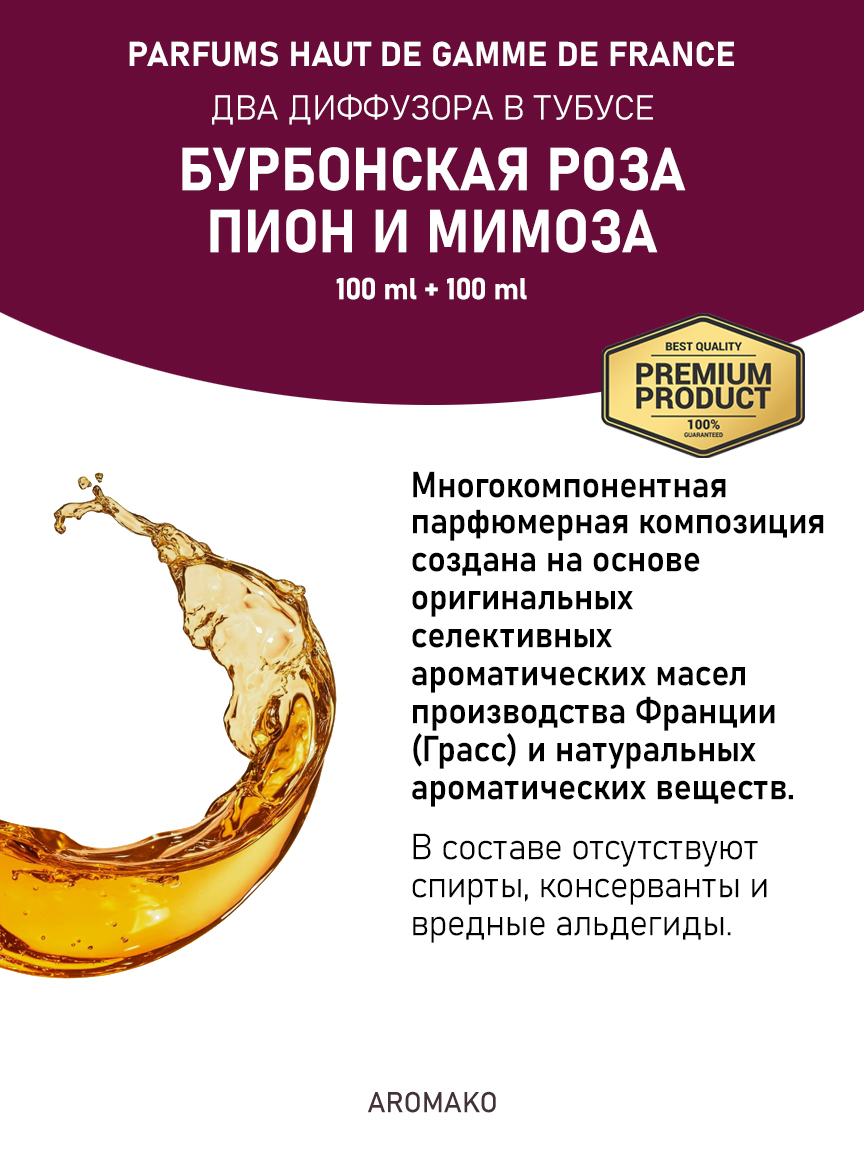 Набор аромадиффузоров AromaKo «Бурбонская Роза + Пион и Мимоза»