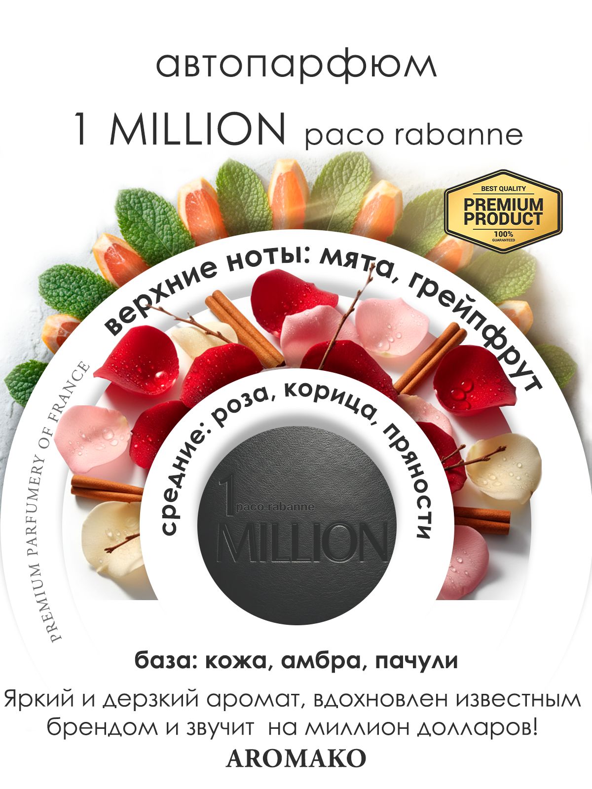 Подвесной автопарфюм «Вдохновлен1 Million Paco Rabanne» — 8 мл