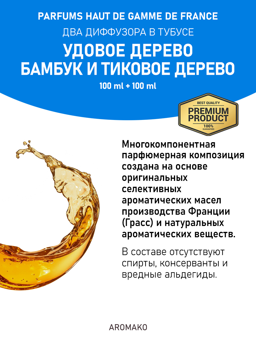Набор аромадиффузоров AromaKo «Удовое Дерево + Бамбук и Тиковое Дерево»