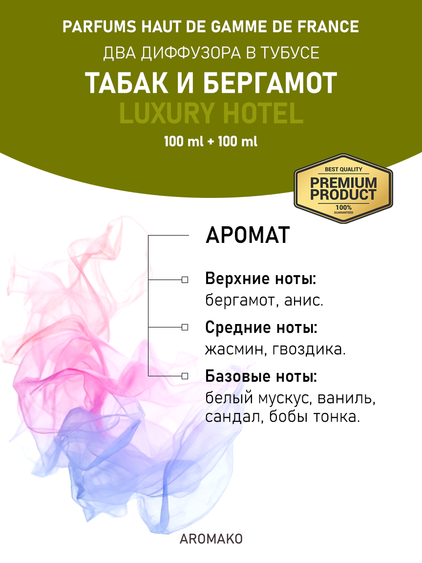 Набор аромадиффузоров AromaKo «Табак и Бергамот + Luxury Hotel»