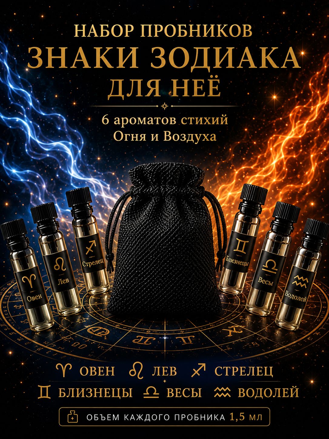 Набор пробников Духи Знаки Зодиака для нее Огонь и Воздух