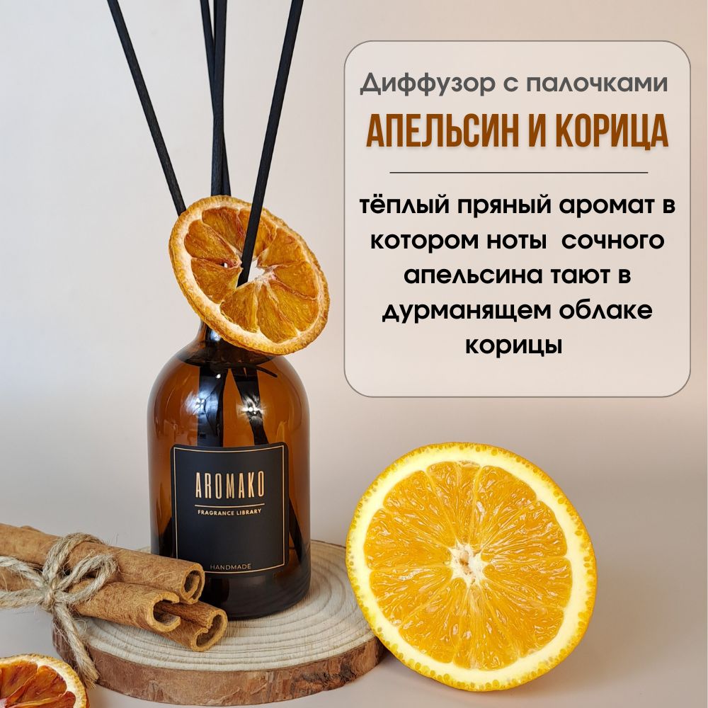 Подарочный набор AromaKo «Апельсин и корица + Тёплый багет», диффузор + свеча