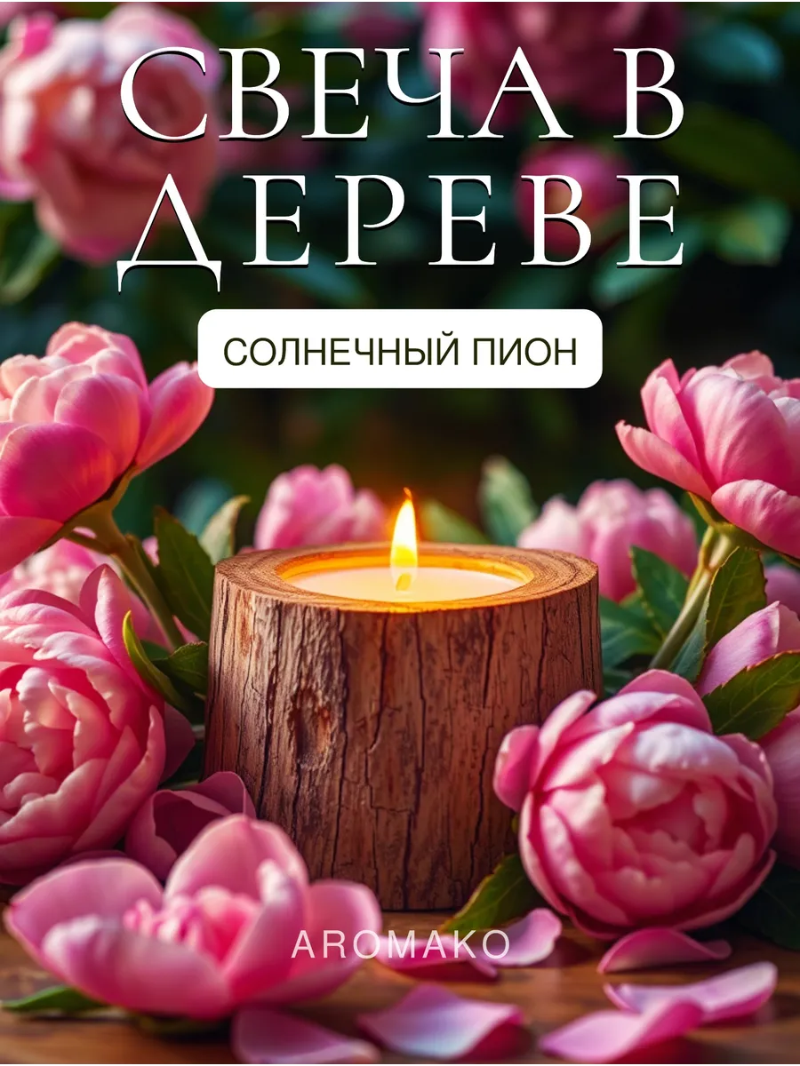 Аромасвеча AromaKo «Пион» в дереве, 150 г