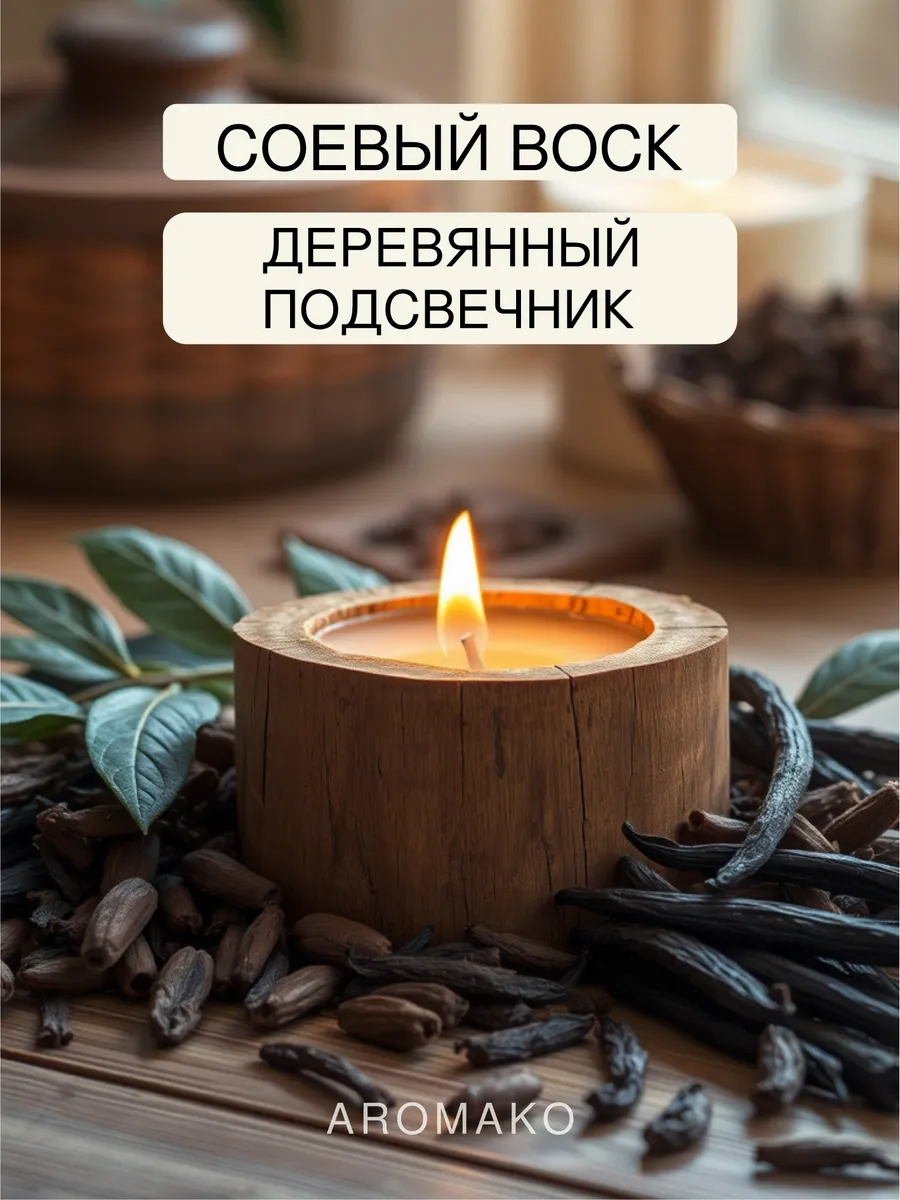 Аромасвеча AromaKo «Табак и ваниль» в дереве