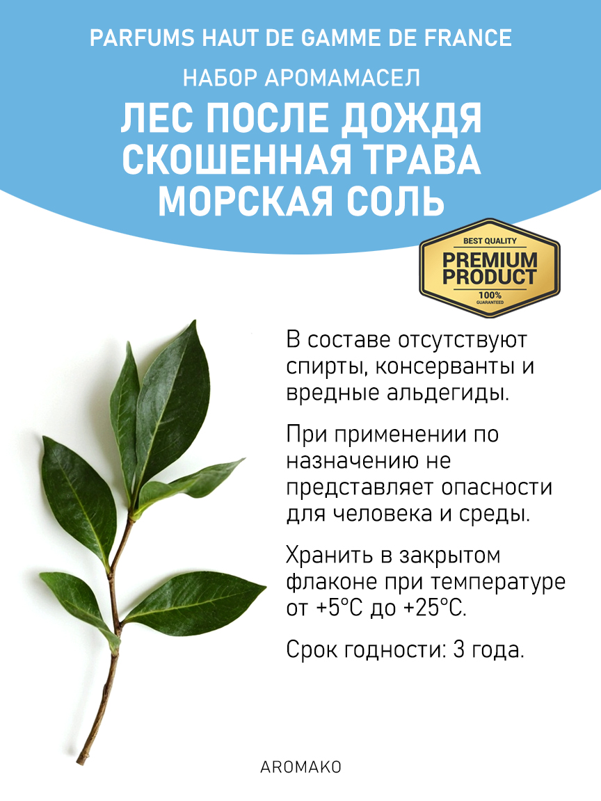 Подарочный набор аромамасел «Лес после дождя + Скошенная трава + Морская соль», 3 × 5 мл