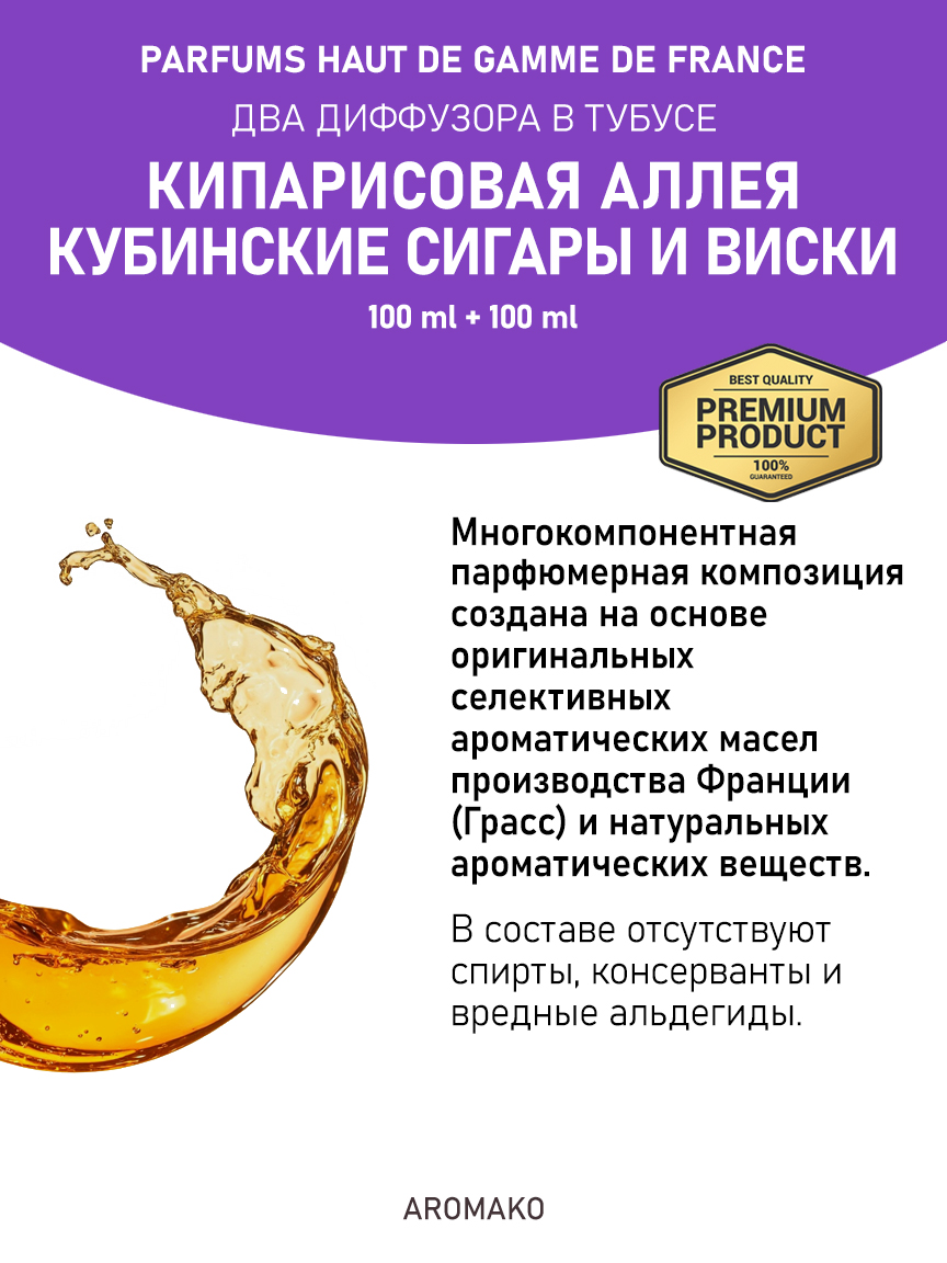 Набор аромадиффузоров AromaKo «Кипарисовая Аллея + Кубинские Сигары и Виски»