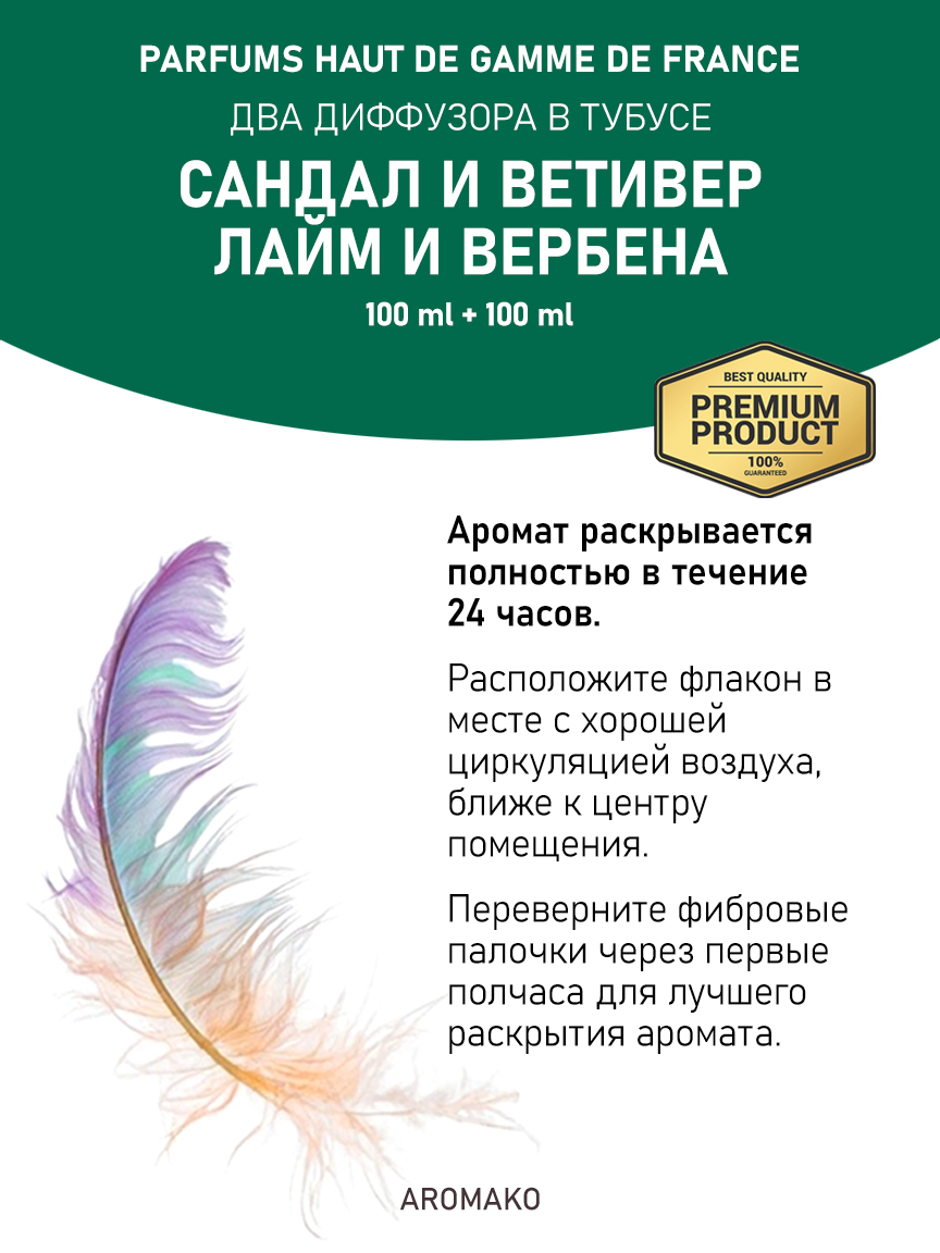 Набор аромадиффузоров AromaKo «Сандал и Ветивер + Лайм и Вербена»